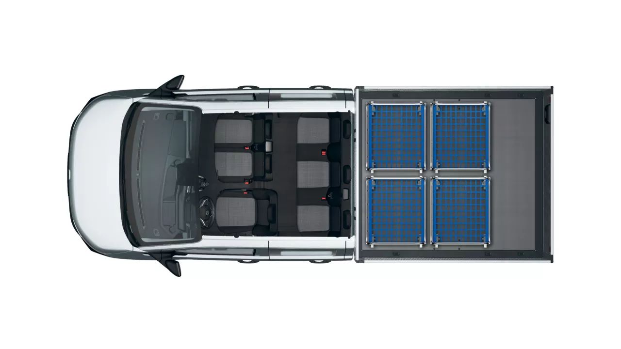 VW Transporter Pritschenwagen Doppelkabine mit Platz für vier Rollcontainer