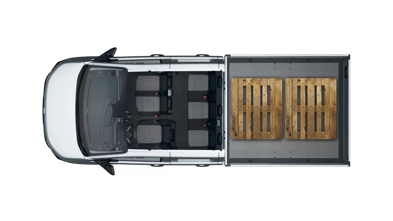 VW Transporter Pritschenwagen, Doppelkabine, mit Platz für zwei Euro3 Paletten
