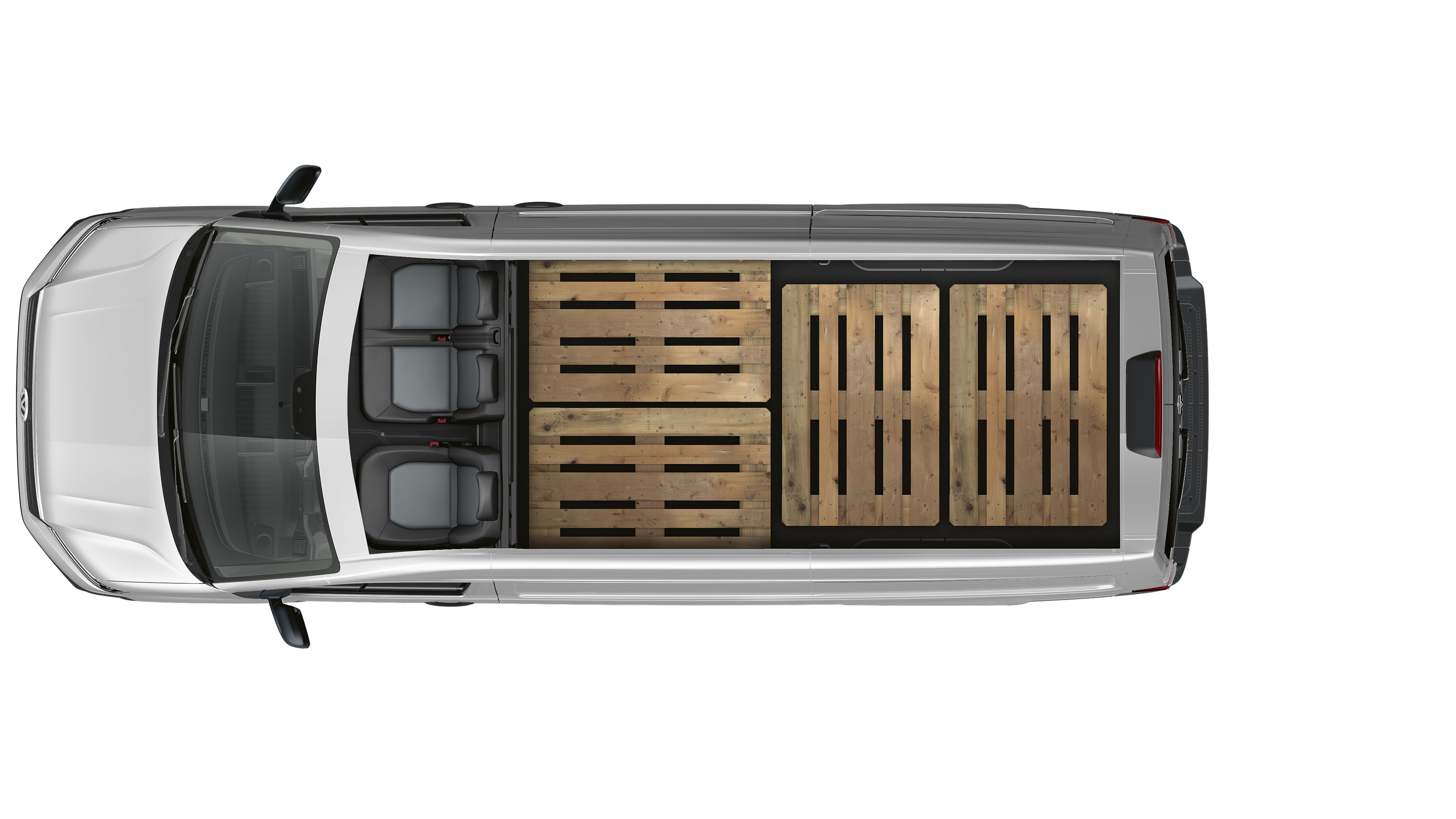 Abbildung eines VW Crafter Kastenwagens von oben zu sehen mit 4 Europaletten