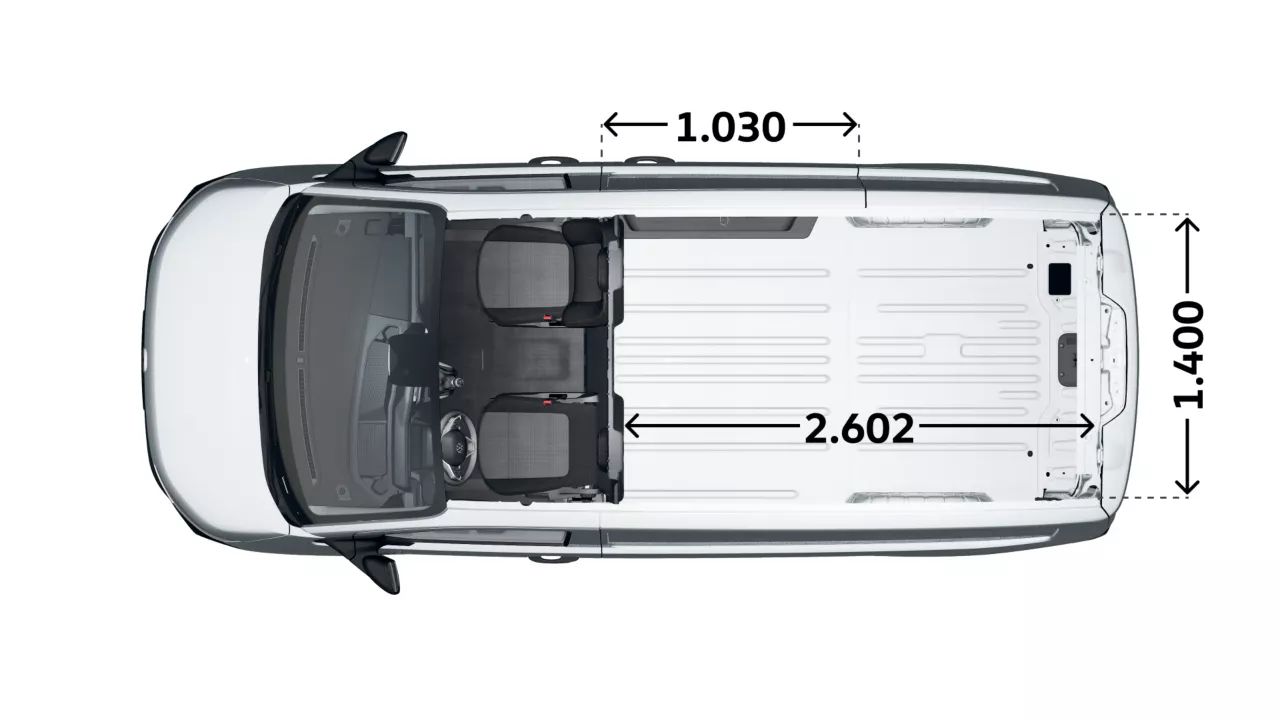 VW Transporter Kastenwagen kurzer Radstand länge der Ladefläche, Breite der Türen
