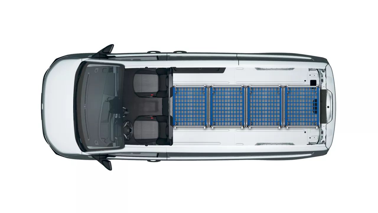 VW Transporter Kastenwagen mit langem Radstand und Platz für vier Rollcontainer