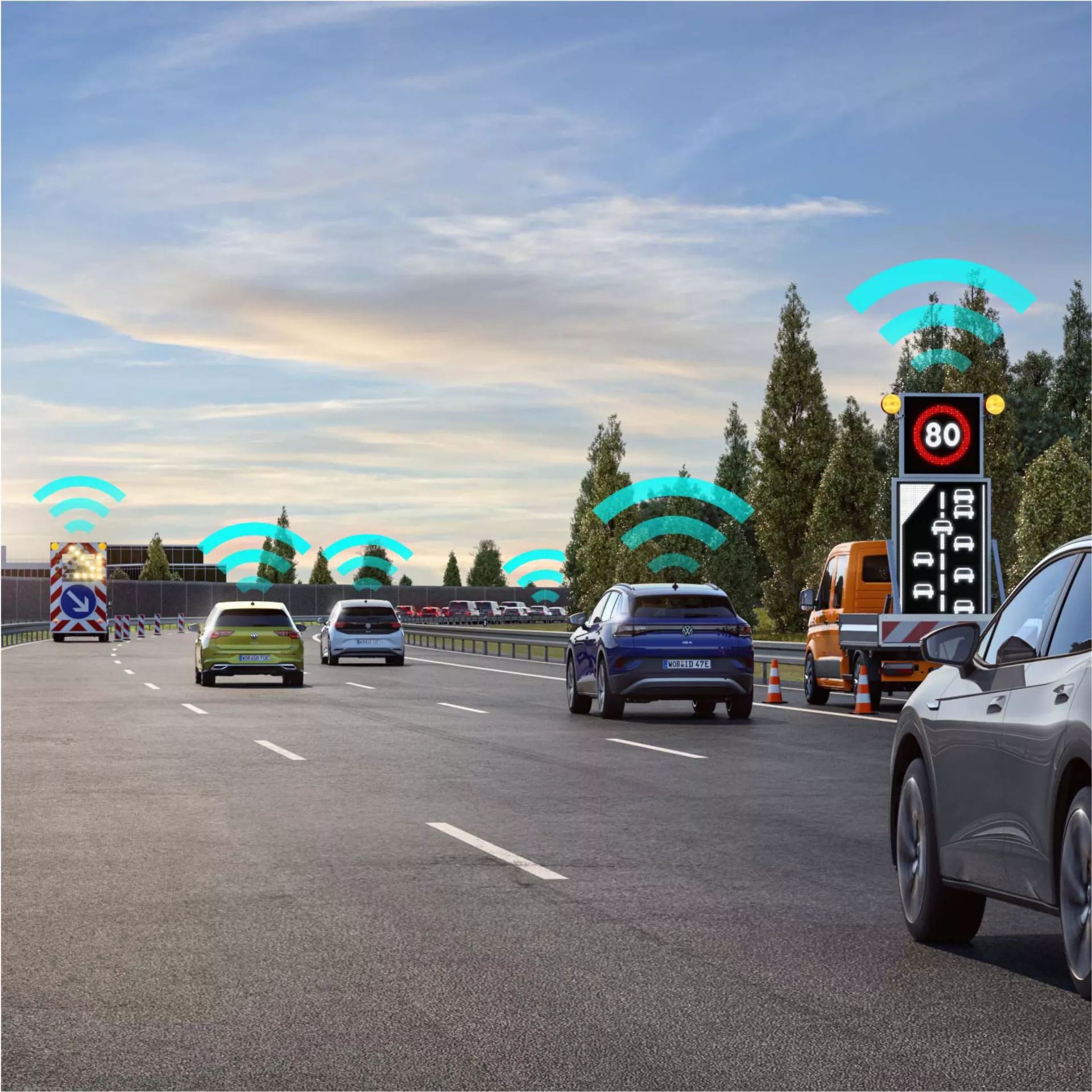 VW Modelle auf Autobahn Fahrassistenzsystem 